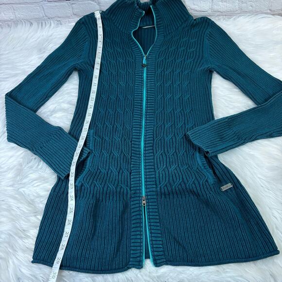 Eddie Bauer Double Zip Teal Slim Fit Sweater Size Medium AA0520 - Picture 4 of 8